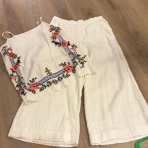 Free people Women's Cream Embroidered Wide-Leg Pants & Cami Set